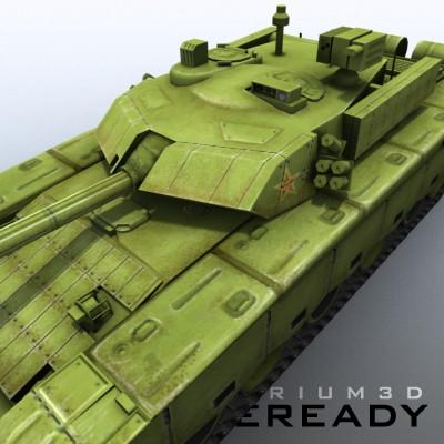 3D Model of Game-ready model of modern Chinese main battle tank ZTZ99 (Type 99) with two RGB textures: 1024x1024 for tank and 1024x512 for track and wheels. - 3D Render 6
